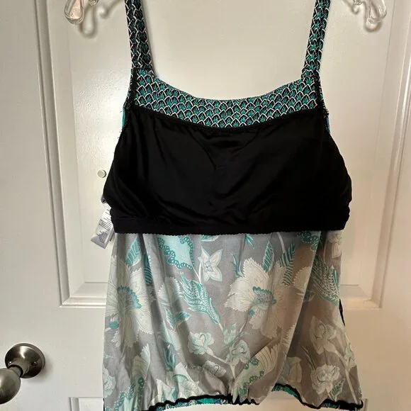 Beach House Tankini Swim Top Size 12 Adj Drawstring Hem Lined Bust Support - Picture 10 of 14